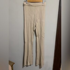 Abercrombie & Fitch Cream Ribbed Knit Flare Pants